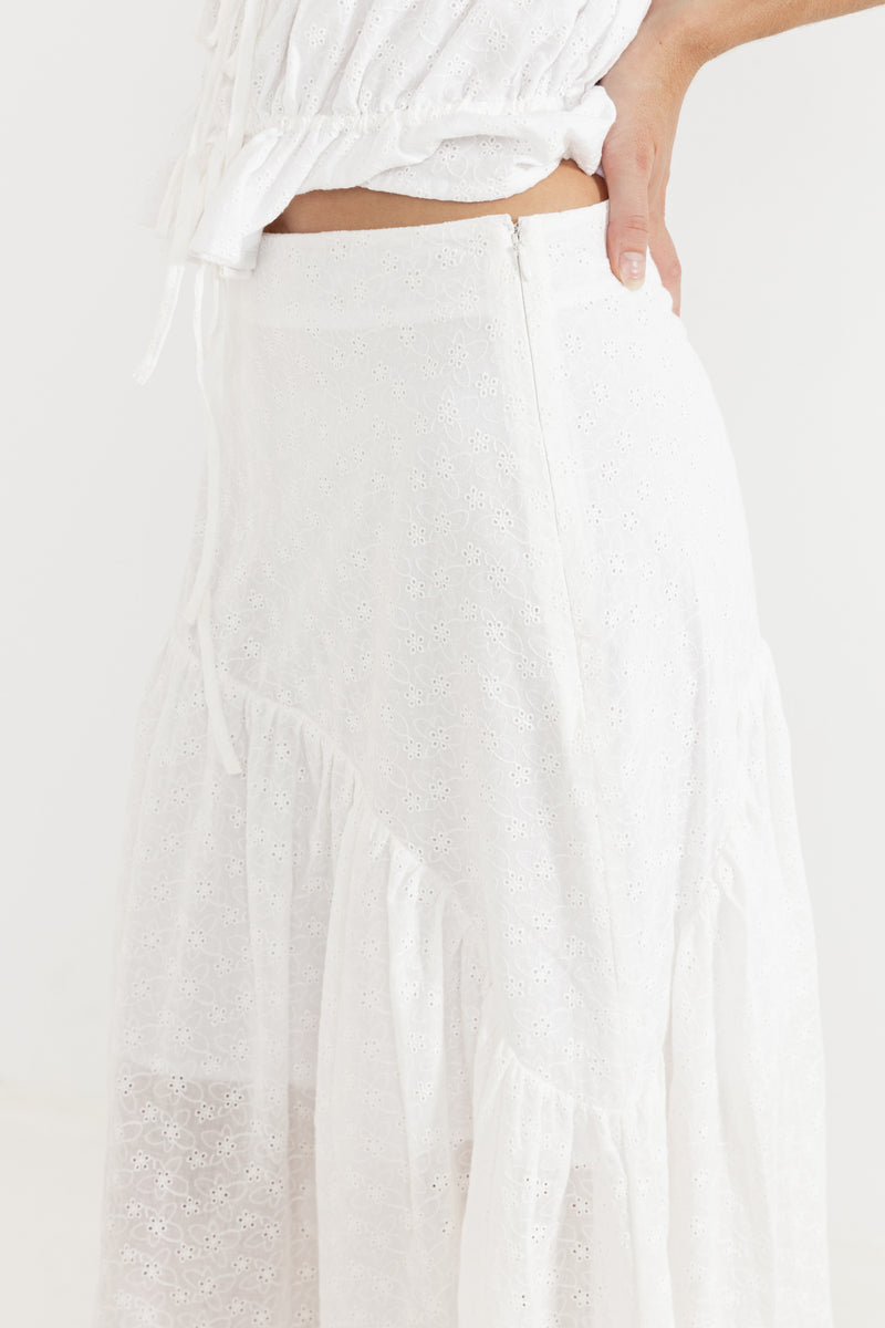 Bailey Broderie Skirt White