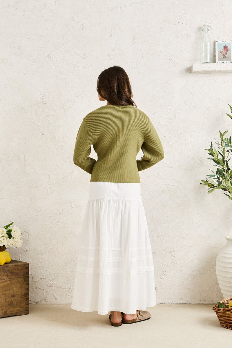 Solene Ruffle Midi Skirt White