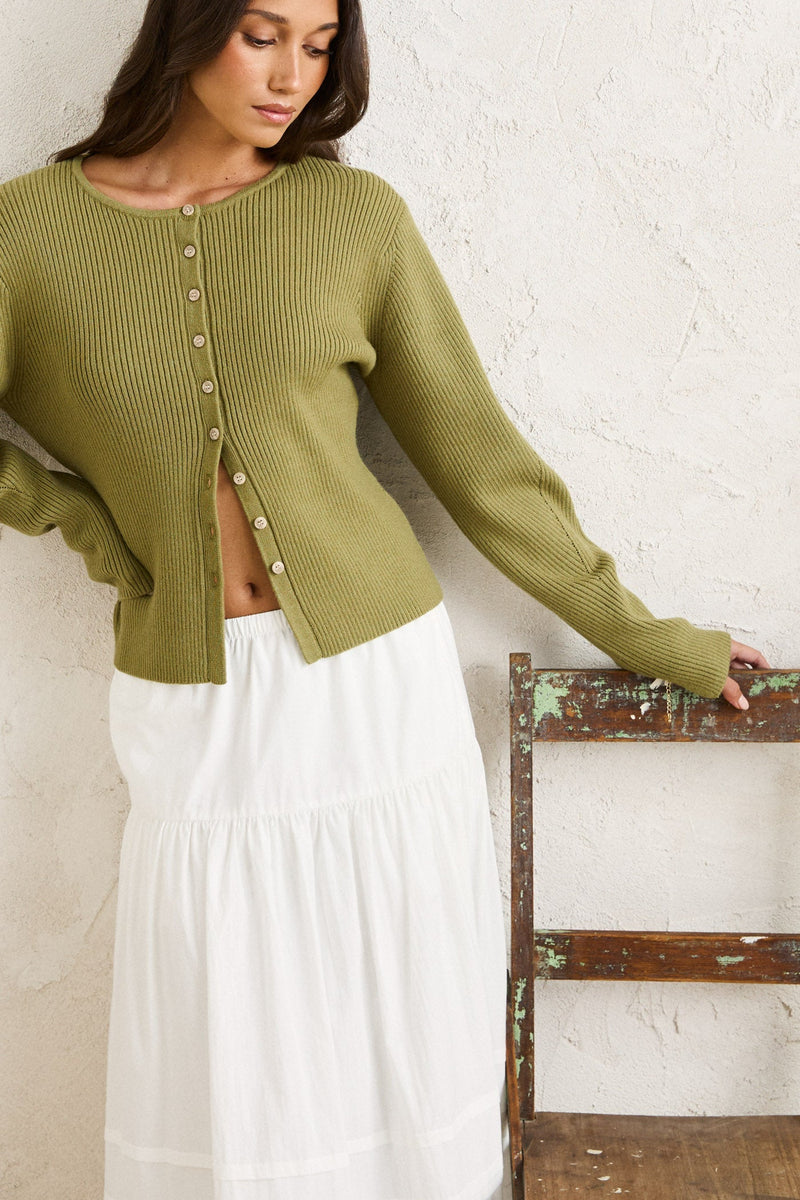 Solene Ruffle Midi Skirt White