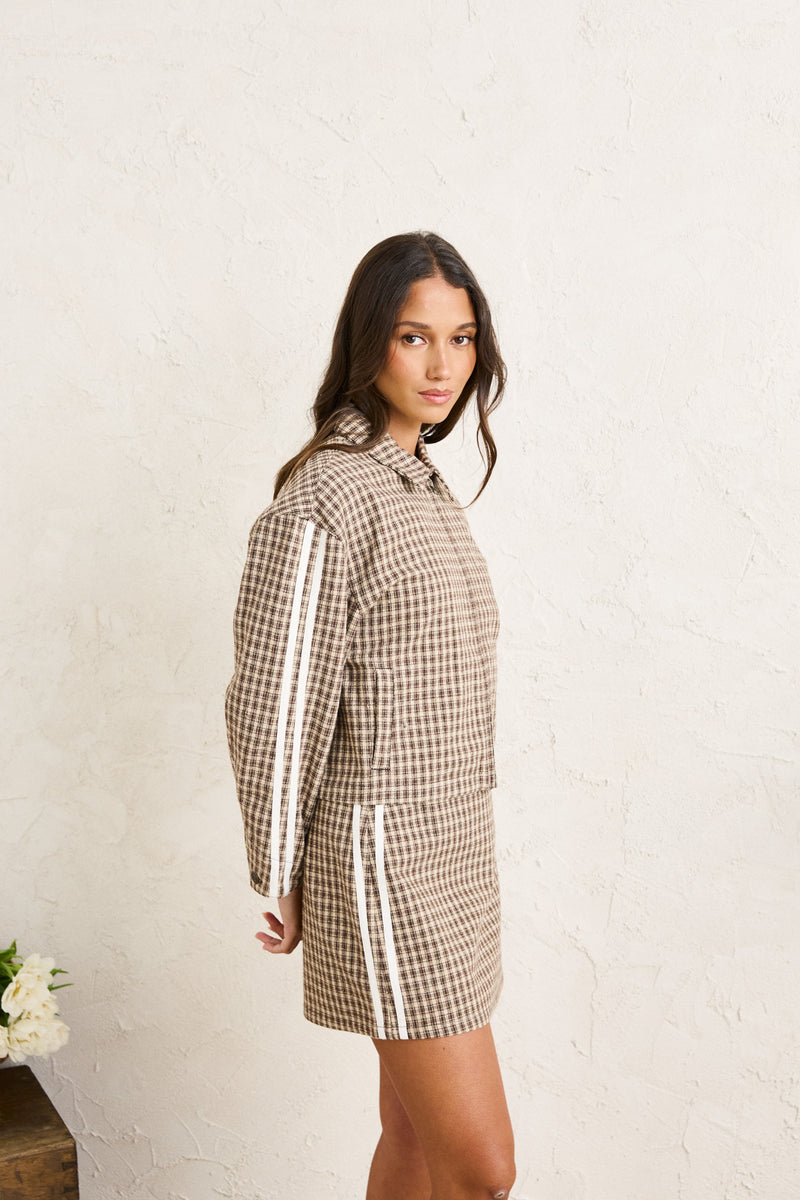 Milly Check Mini Skirt Brown