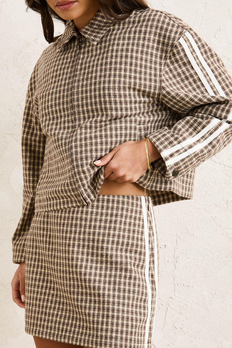 Milly Check Mini Skirt Brown
