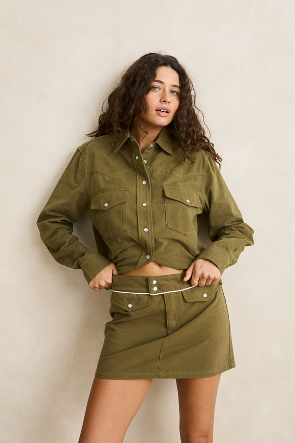Western Prairie Mini Skirt Olive