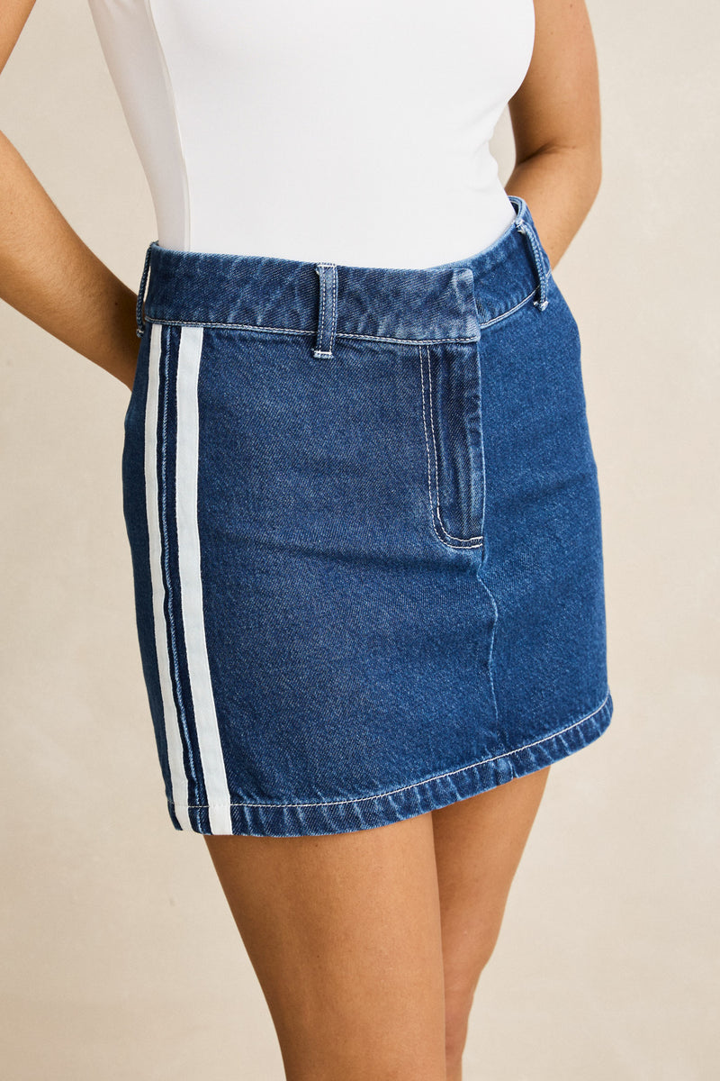 Contrast Denim Skirt  Blue
