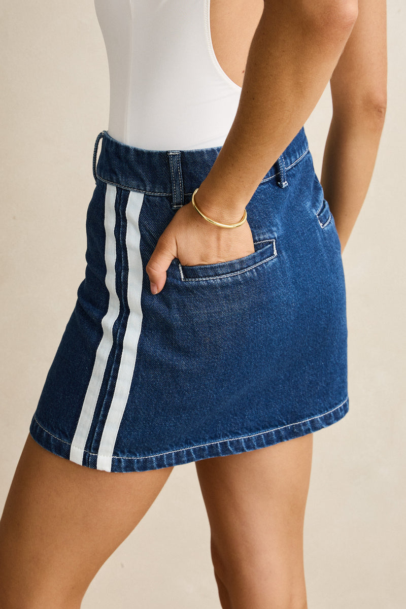 Contrast Denim Skirt  Blue