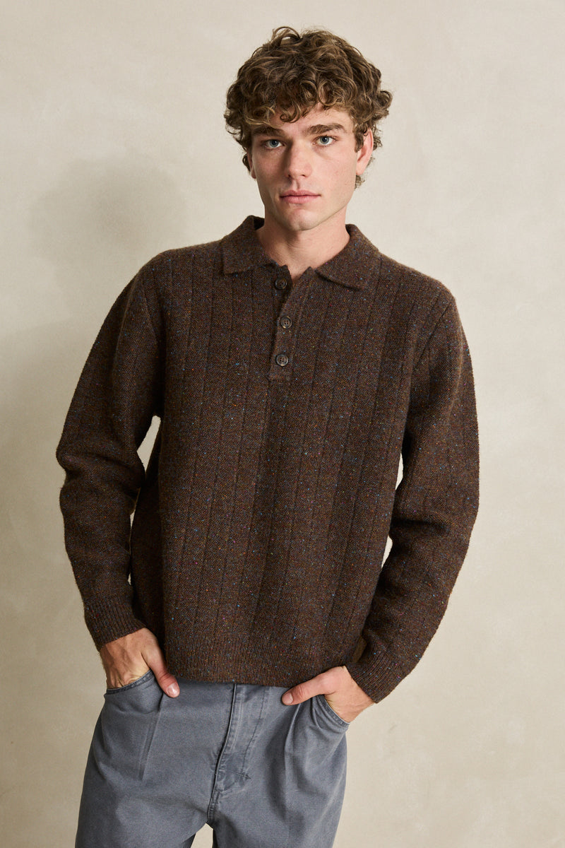 Vintage Ls Knit Polo Chocolate – Rhythm