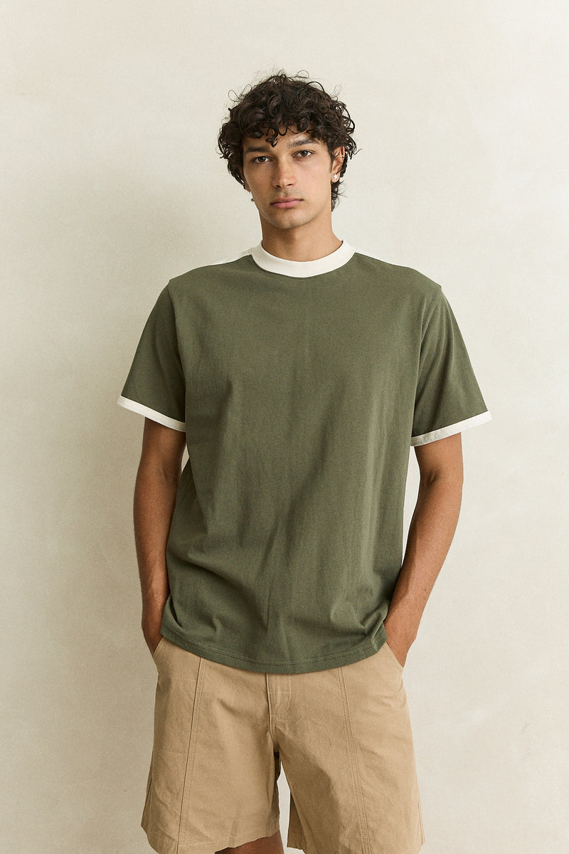 Sports Ringer Ss T-Shirt Olive – Rhythm