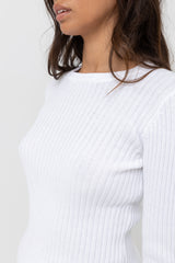 Classic Knit Long Sleeve Top White