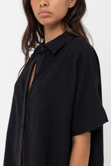Classic Linen Shirt Dress Black