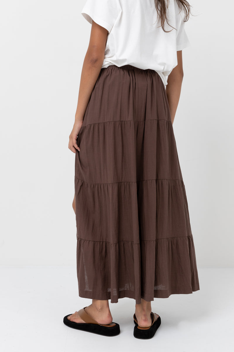 Classic Tiered Maxi Skirt Chocolate