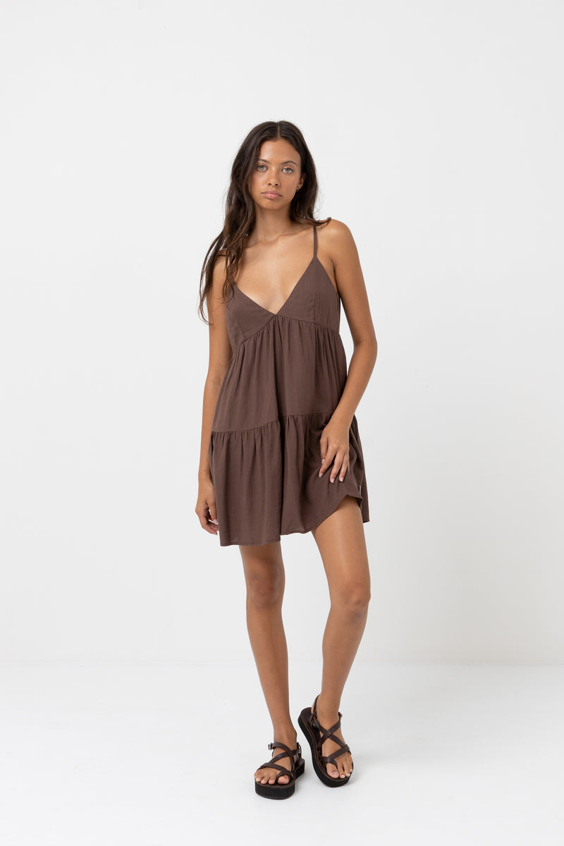 Classic Tiered Mini Dress Chocolate