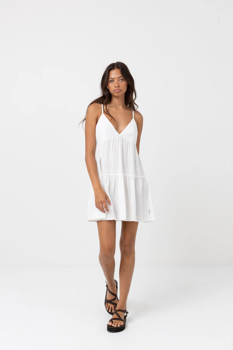 Classic Tiered Mini Dress White