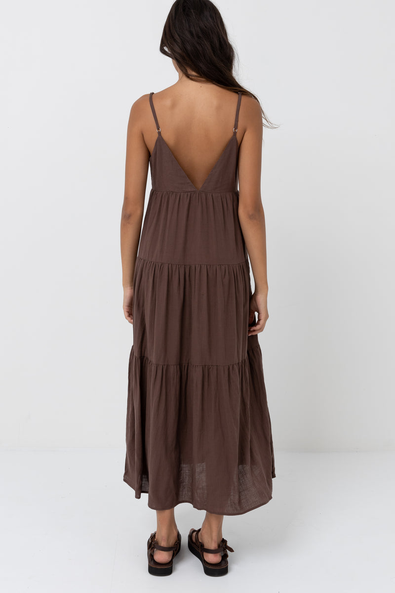 Classic Tiered Midi Dress Chocolate