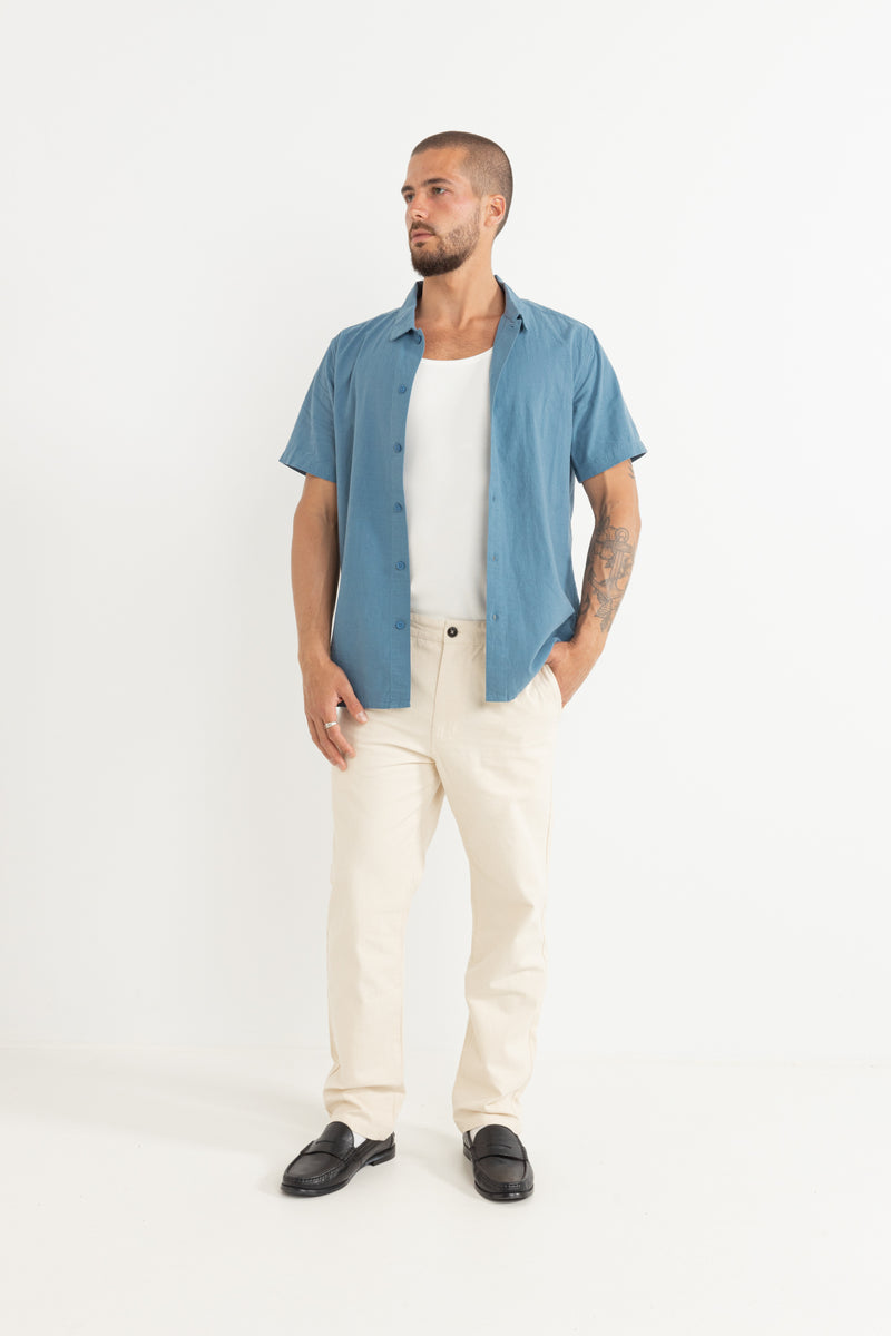 Classic Linen Ss Shirt Mineral Blue