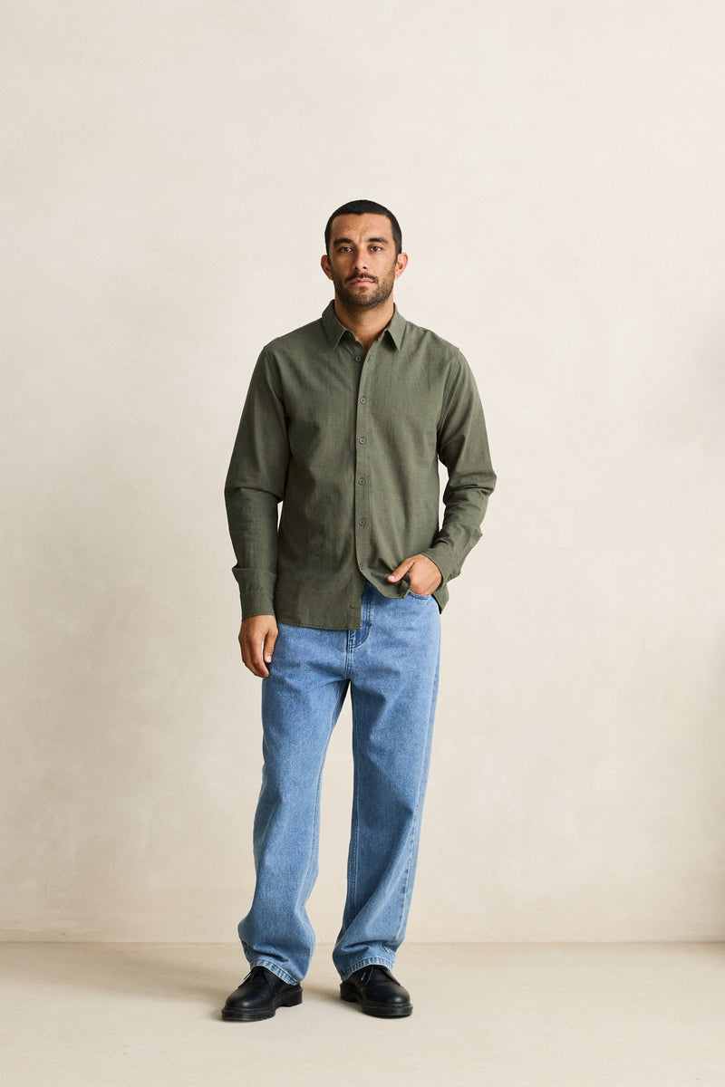 Classic Linen Ls Shirt Forest Green