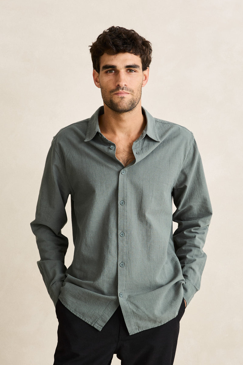 Classic Linen Ls Shirt Silver Pine