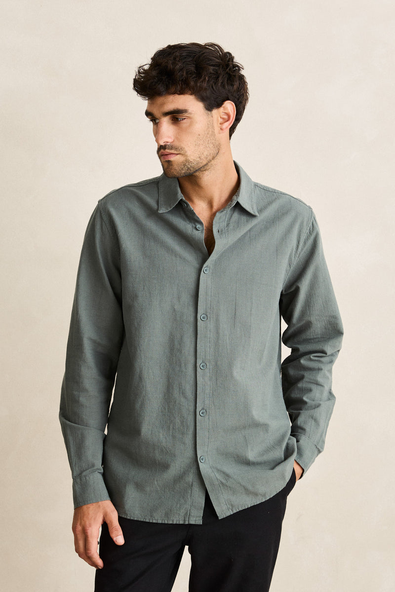Classic Linen Ls Shirt Silver Pine