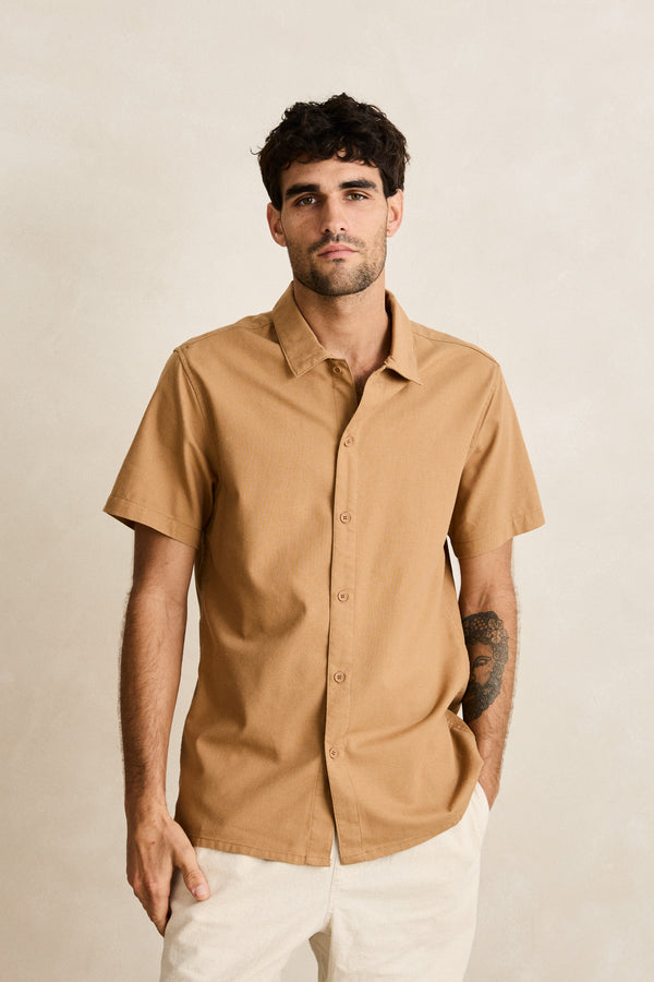 Classic Linen Ss Shirt Ochre