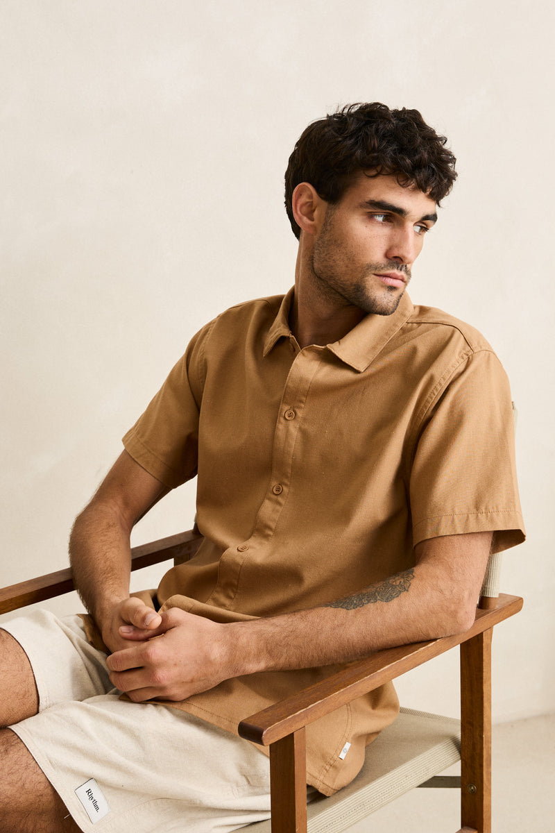 Classic Linen Ss Shirt Ochre