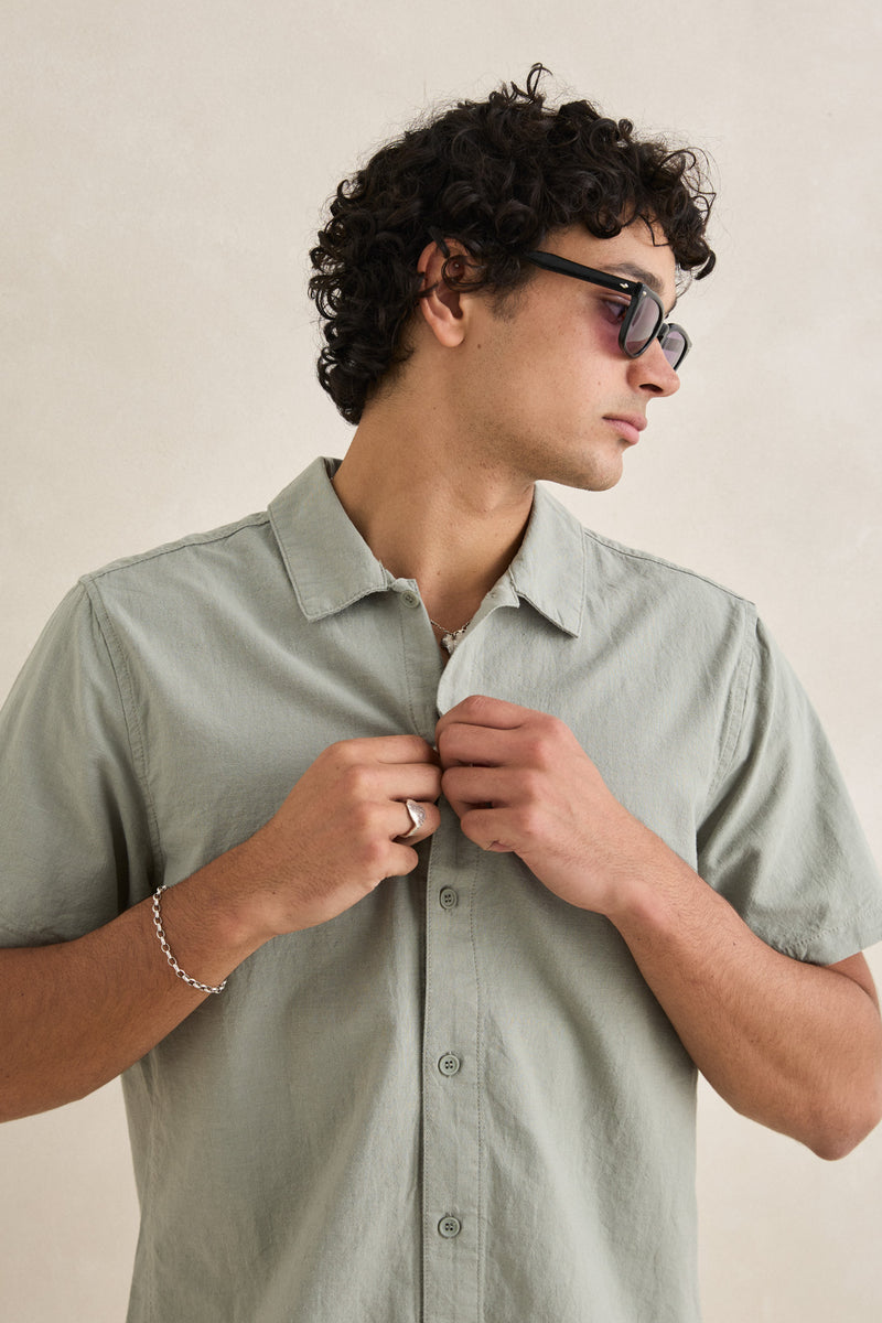 Classic Linen Ss Shirt Seafoam