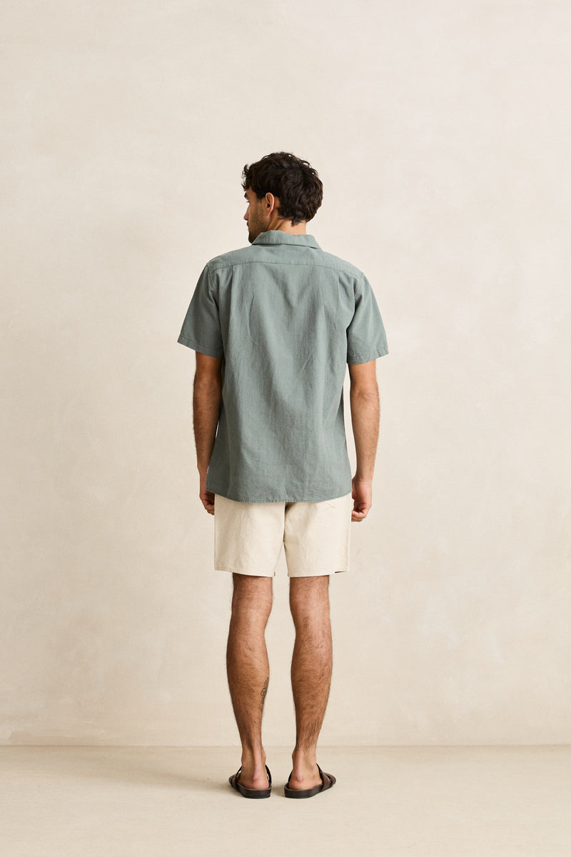 Classic Linen Ss Shirt Silver Pine