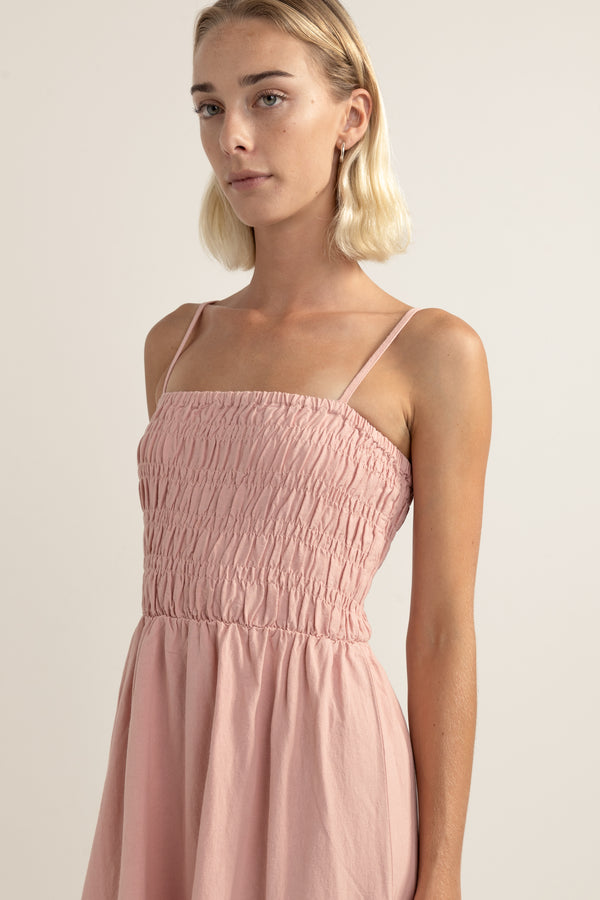 Classic Shirred Midi Dress Rose