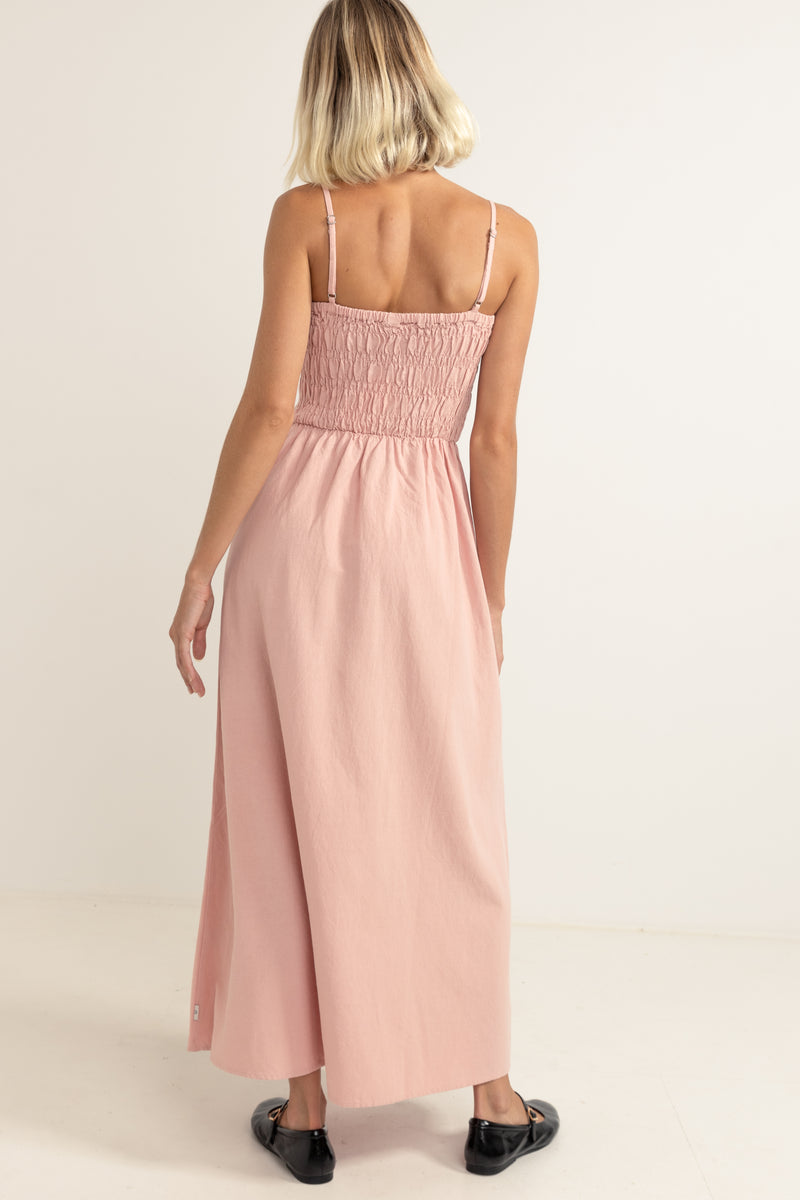 Classic Shirred Midi Dress Rose