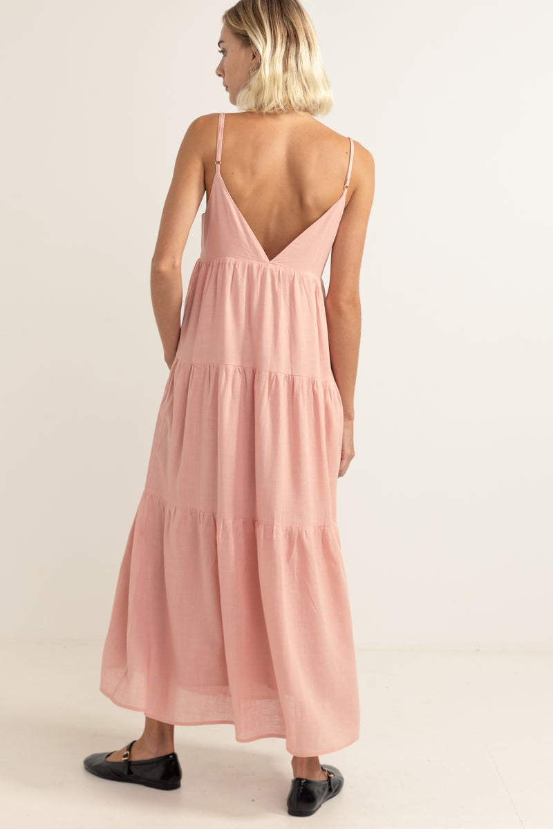 Classic Tiered Midi Dress Rose