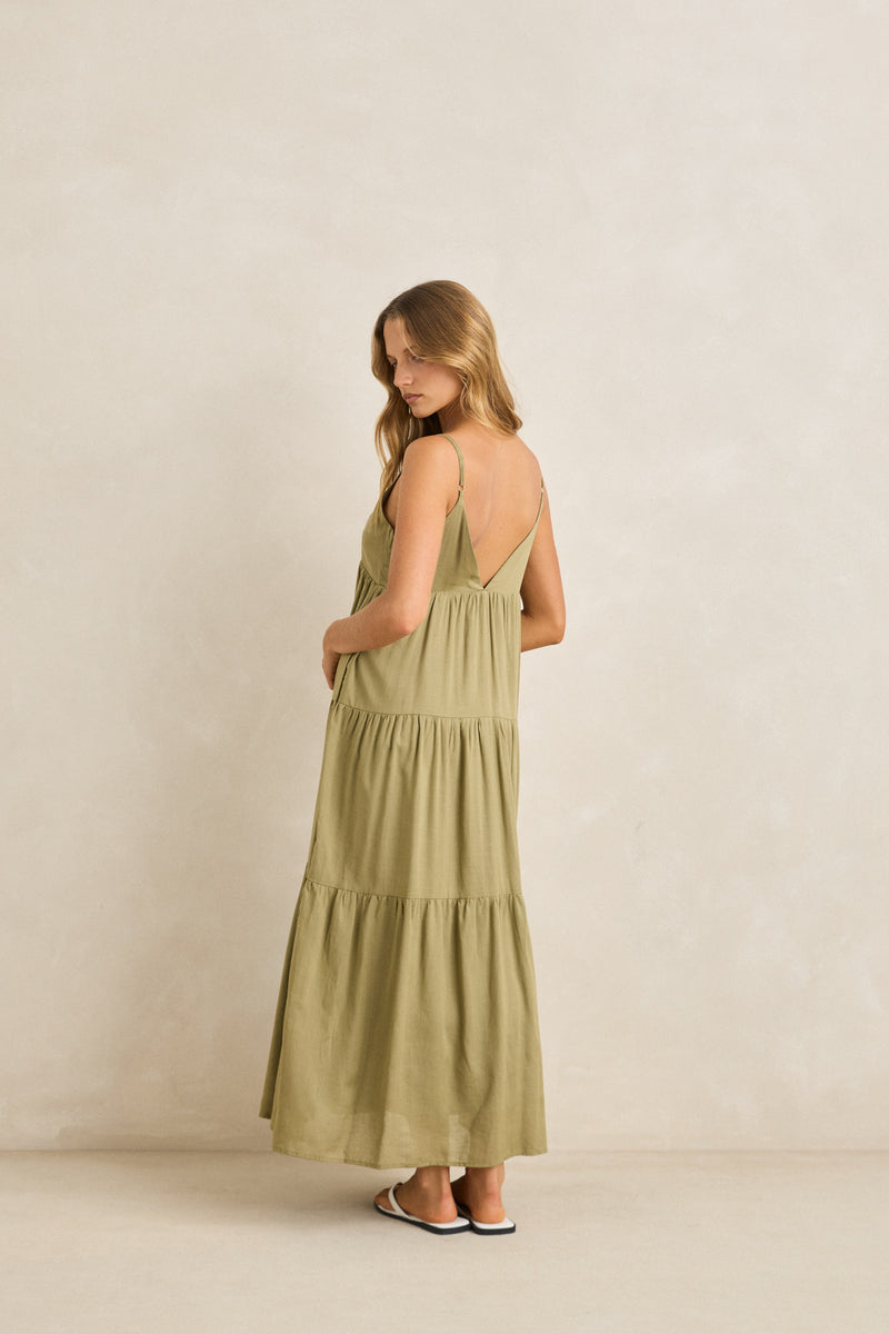 Classic Tiered Midi Dress Olive