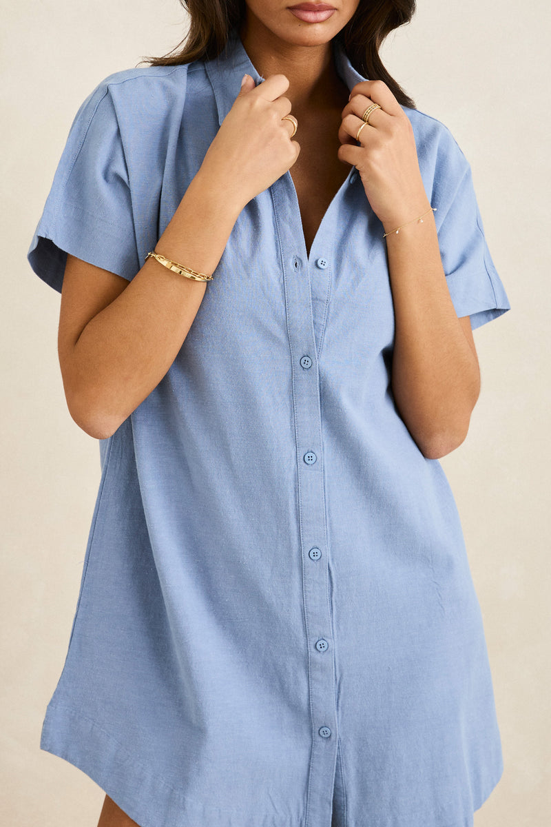 Classic Shirt Dress Steel Blue