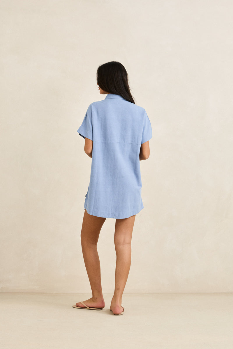 Classic Shirt Dress Steel Blue