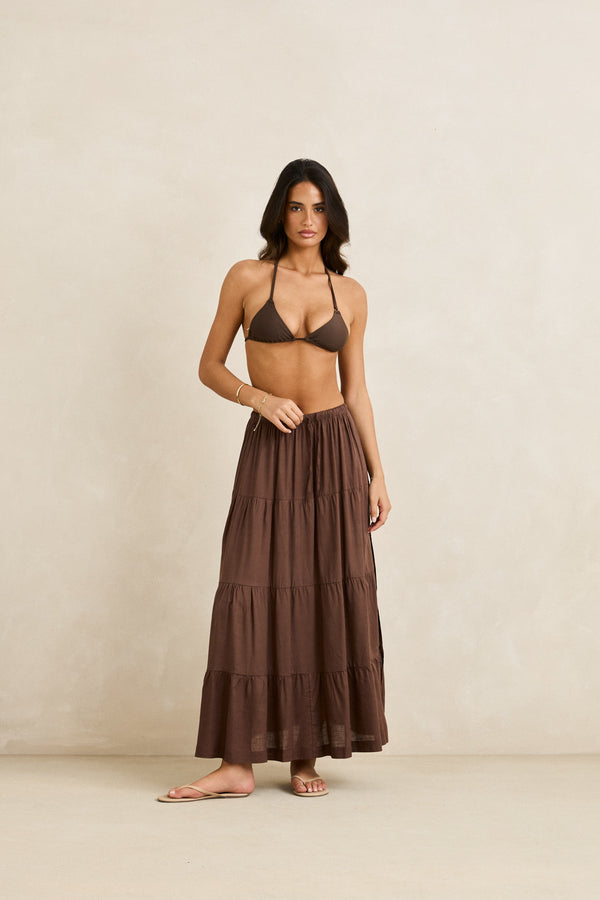 Classic Tiered Maxi Skirt Chocolate