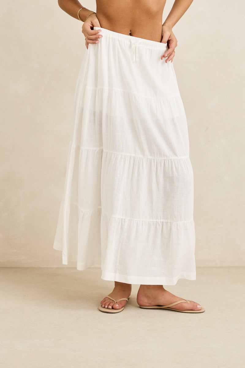 Classic Tiered Maxi Skirt White
