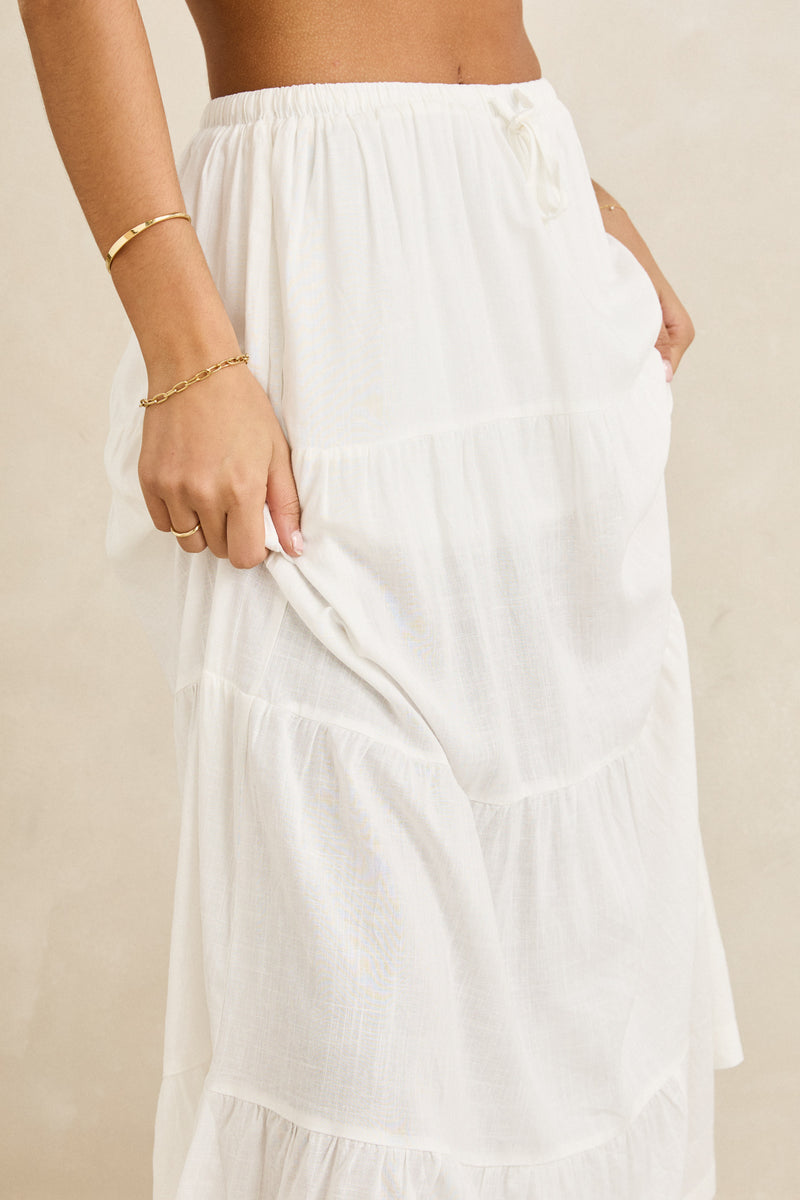 Classic Tiered Maxi Skirt White