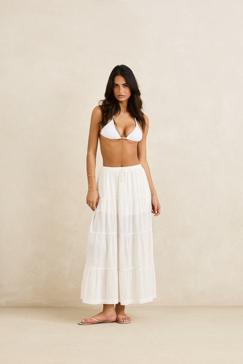 Classic Tiered Maxi Skirt White