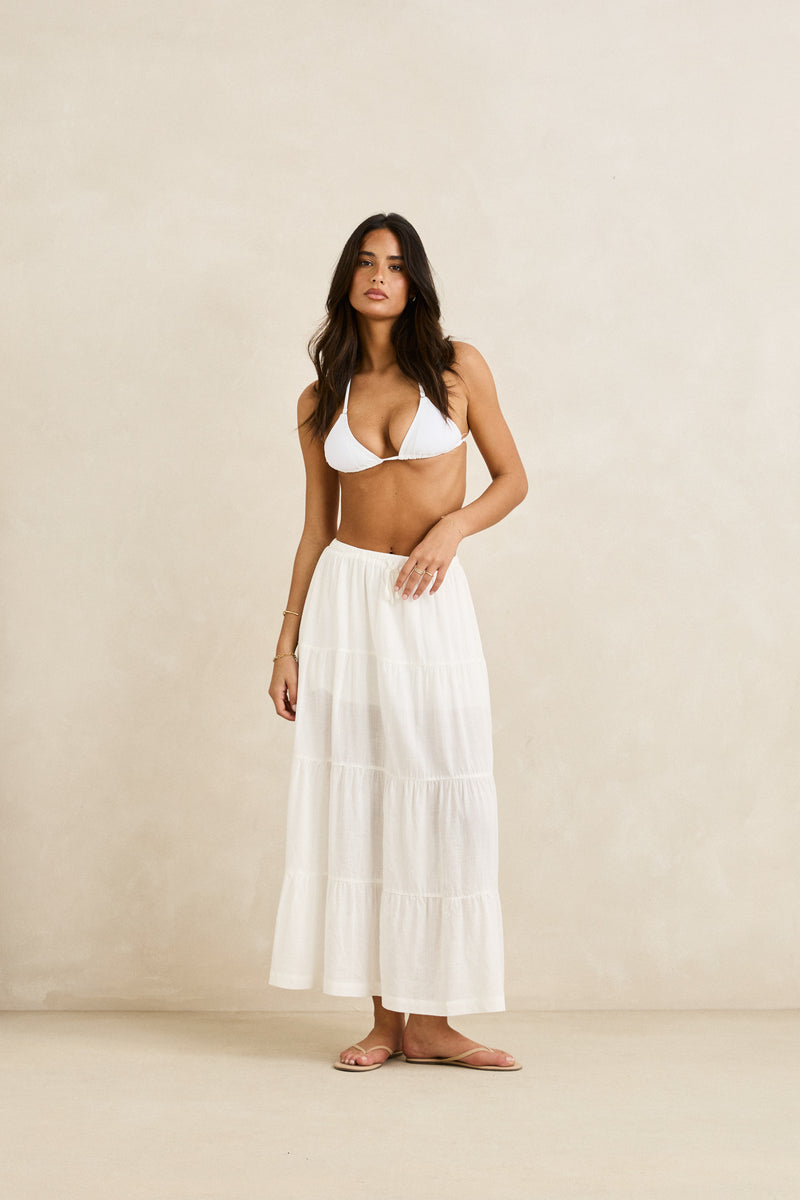 Classic Tiered Maxi Skirt White