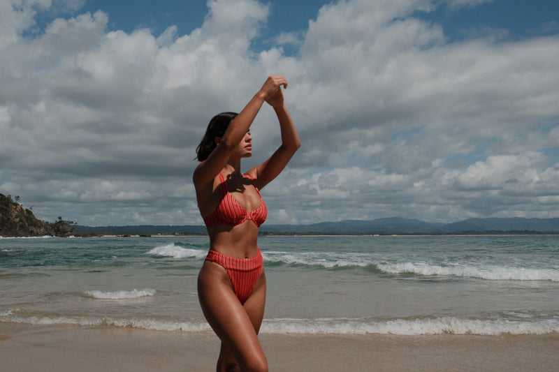 Terry Sands Stripe Underwire Top Red Sand