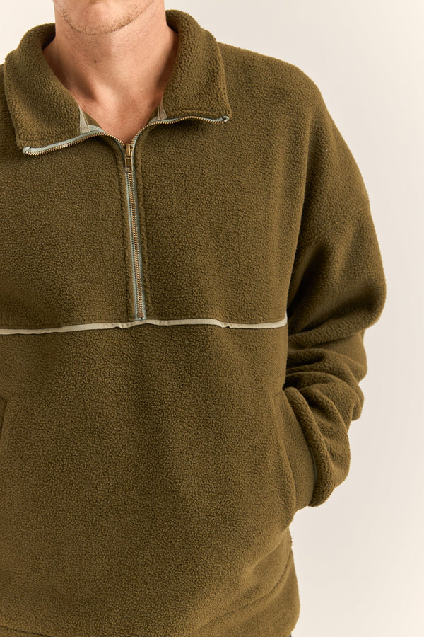 Contrast Quarter Zip Pullover Olive