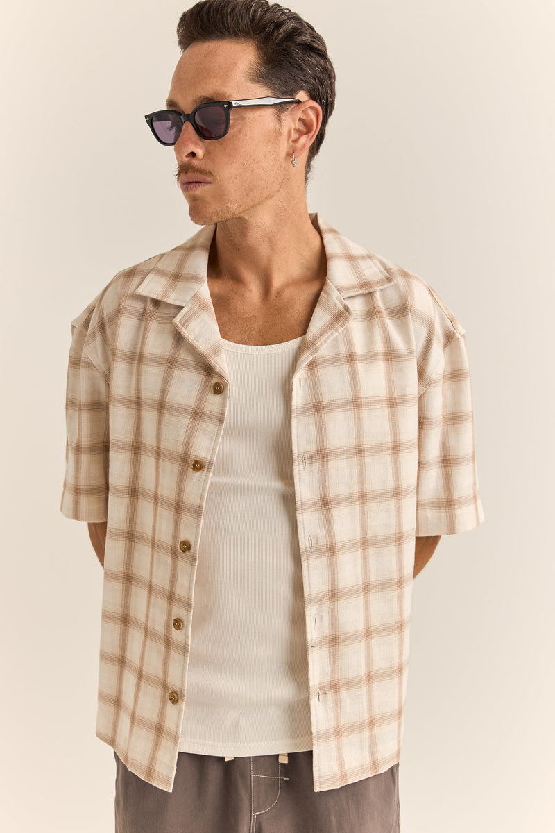 Relaxed Check Ss Shirt Natural