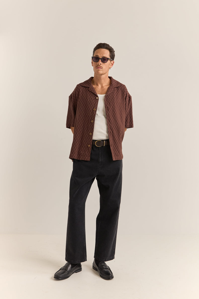 Relaxed Texture Ss Shirt Chocolate