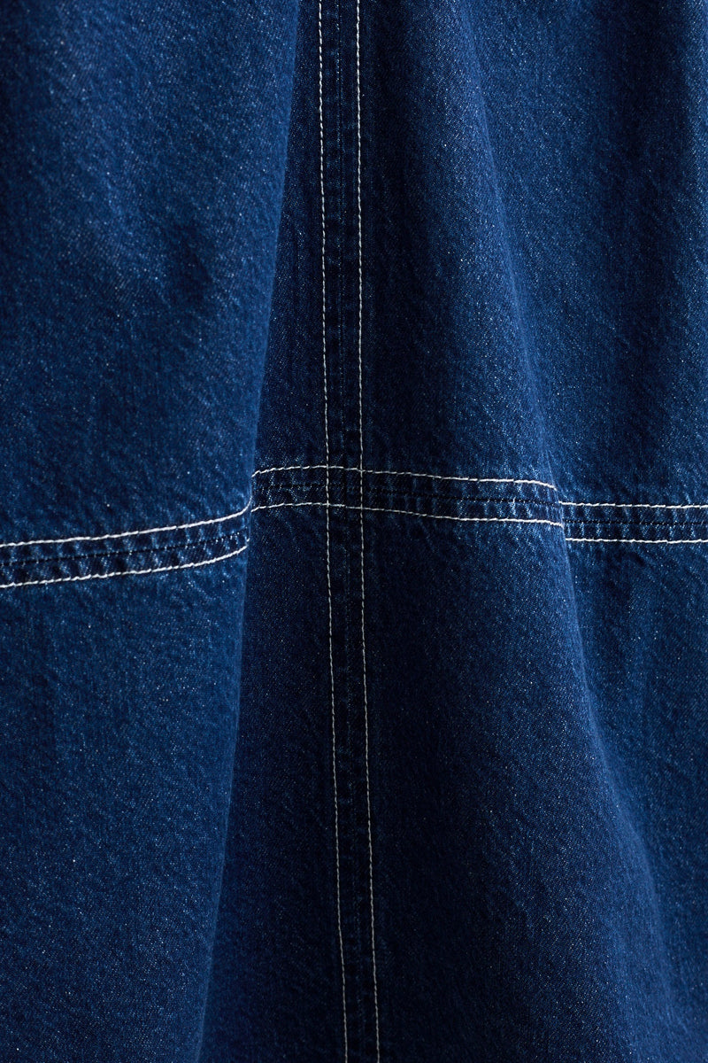 Cece Contrast Stitch Mini Dress Dark Denim