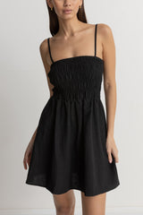 Classic Shirred Mini Dress Black