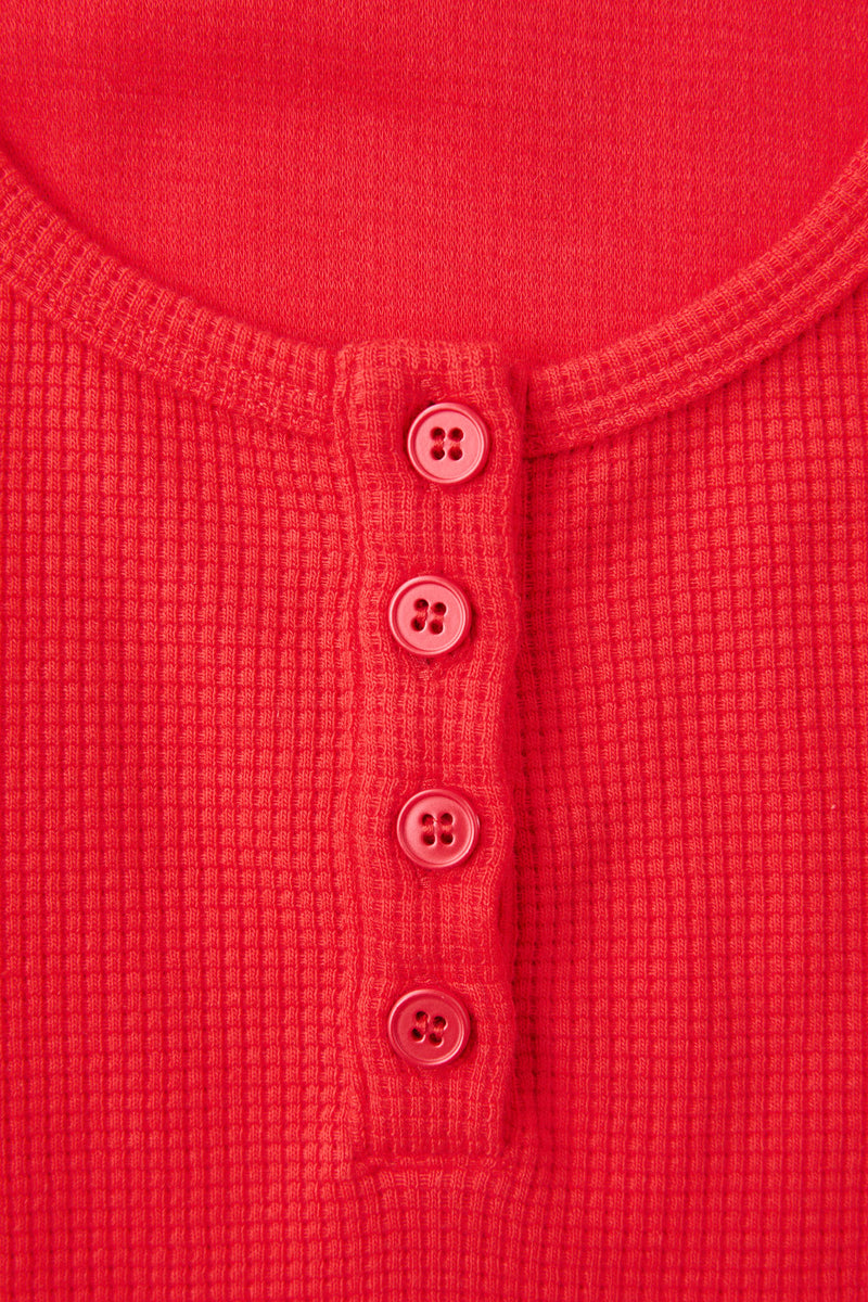 Waffle Henley Tank Cherry