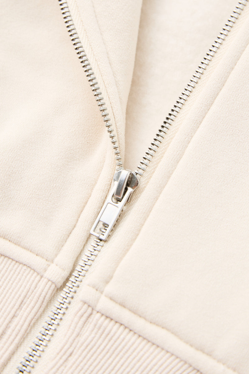 Contrast Fleece Full Zip Hoodie Stone