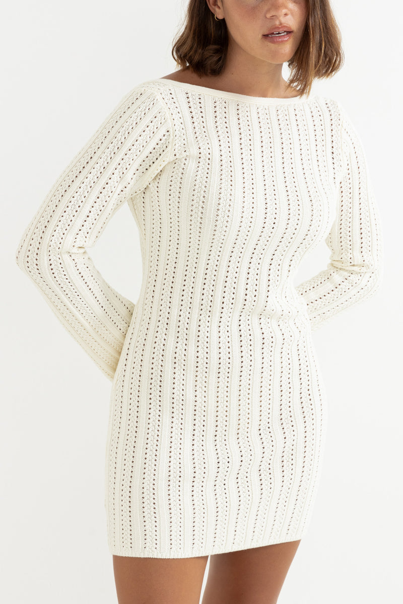 Charlize Long Sleeve Knit Mini Dress Cream