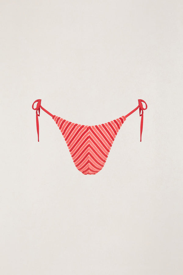 Terry Sands Stripe Tie Side Hi Cut Pant Red