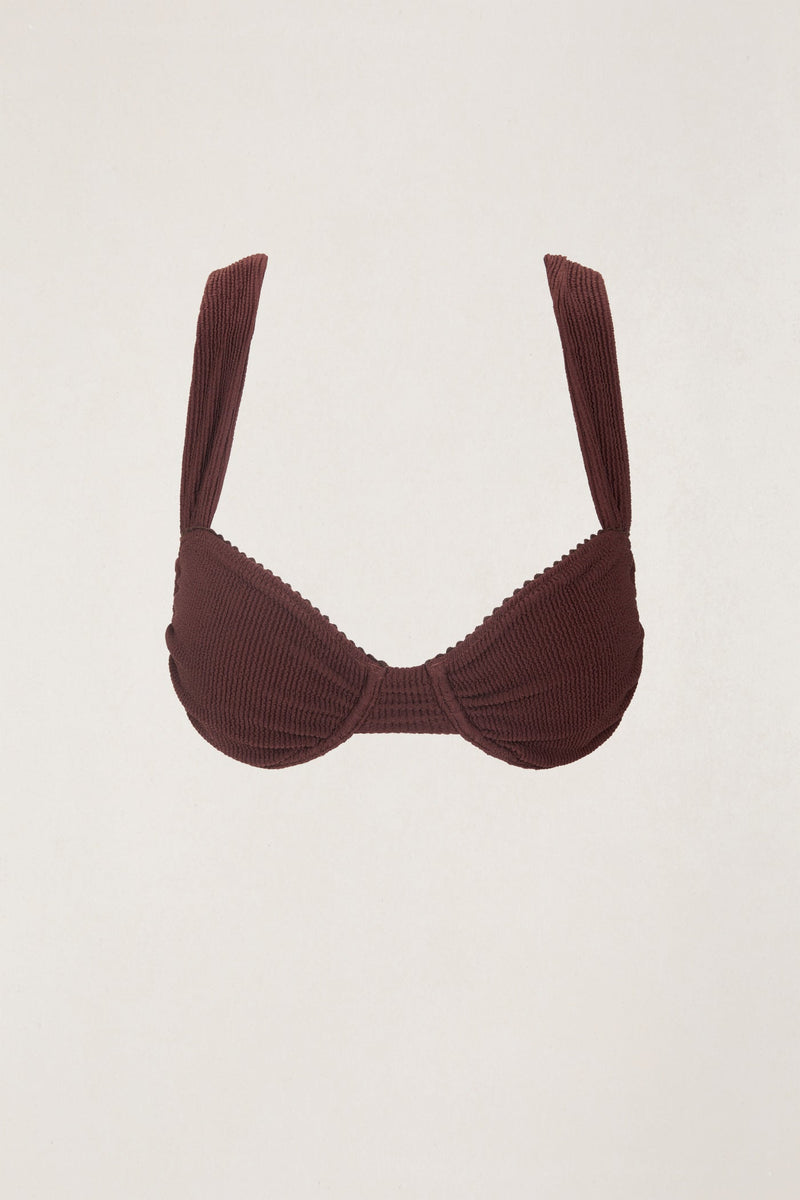 Essential Rib Scallop Soft Strap Balconette Top Cafe