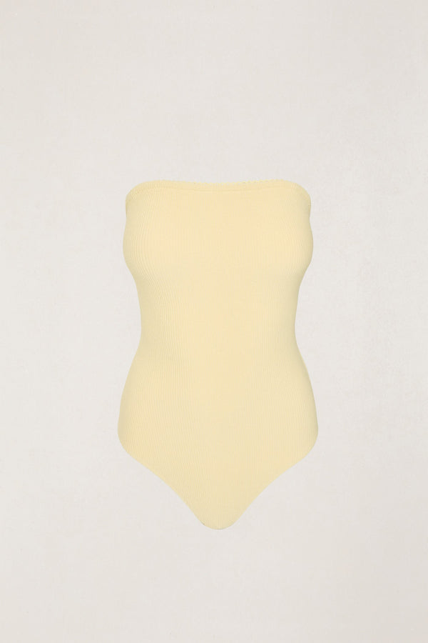 Essential Rib Scallop Strapless One Piece Butter