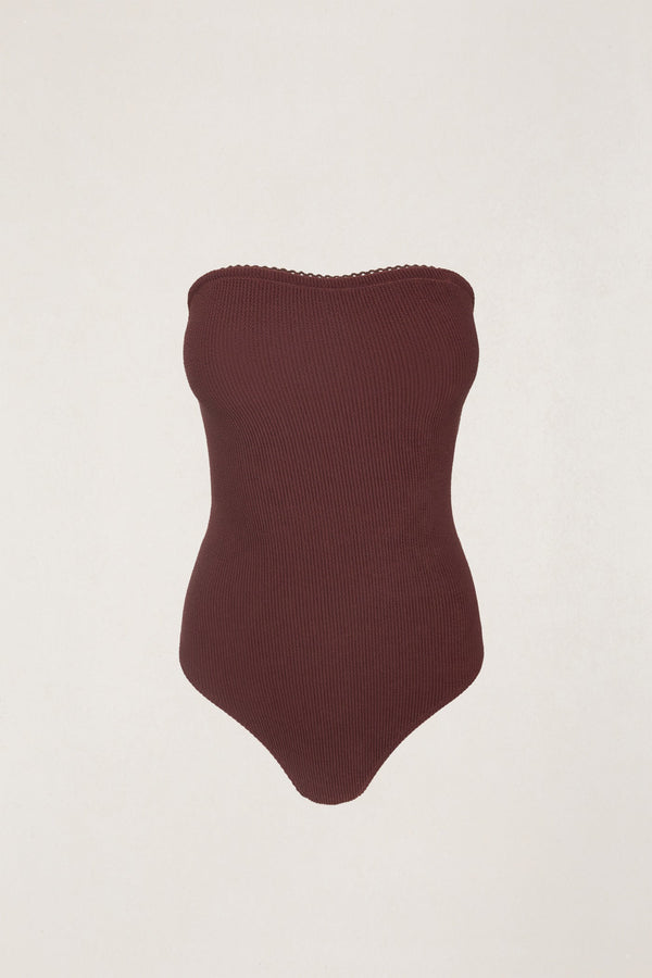 Essential Rib Scallop Strapless One Piece Cafe