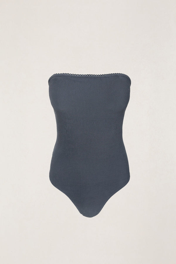 Essential Rib Scallop Strapless One Piece Graphite
