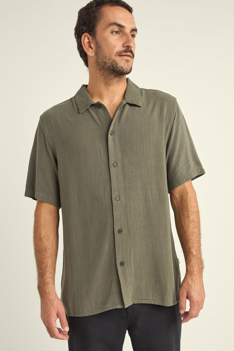 Textured Linen Ss Shirt Olive